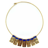 24K Gold Plated Bronze window-shaped necklace with Enamelwork (handmade) dark blue-front