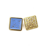 24K Gold Plated Bronze window-shaped asymmetrical earrings with Enamelwork (handmade)