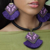 Danfi needlwork collection - hand embroidered purple necklace & earrings