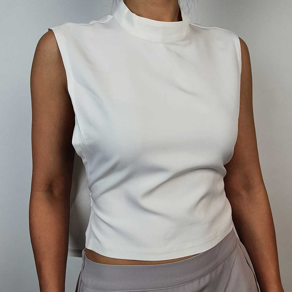 Danfi white collared-neckline top front