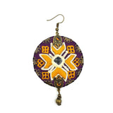 Danfi needlwork collection - hand embroidered yellow-purple earrings front