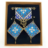 Danfi needlwork collection - hand embroidered blue necklace & earrings set