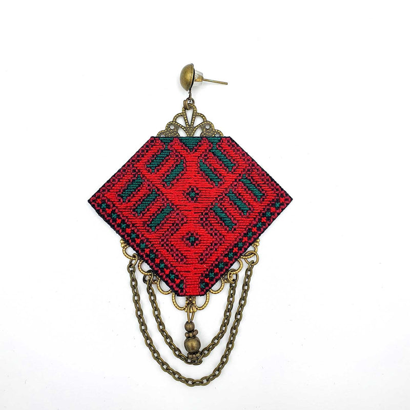 Danfi needlwork collection - hand embroidered red earrings front