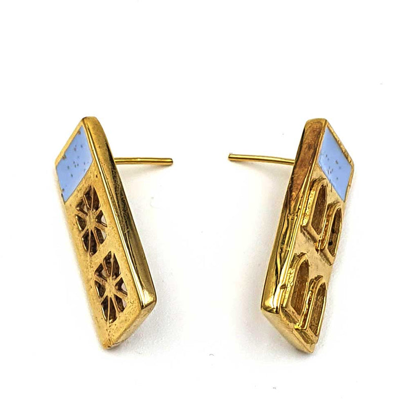 24K Gold Plated Bronze window-shaped earrings with Enamelwork (handmade) -side