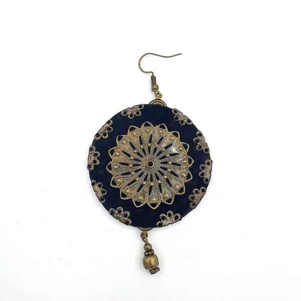 Danfi needlwork collection - hand embroidered round-shaped yellow earrings back