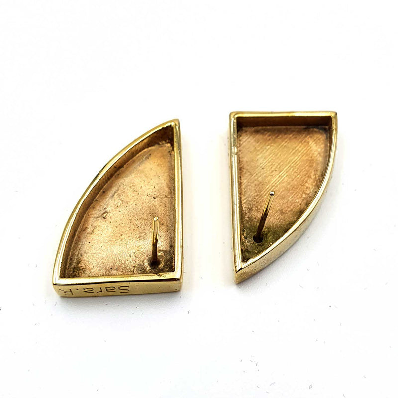 24K Gold Plated Bronze asymmetrical earrings with Enamelwork (handmade) blue - back