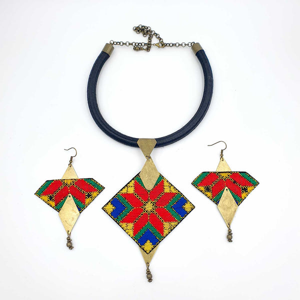 Danfi needlwork collection - hand embroidered necklace & earrings set