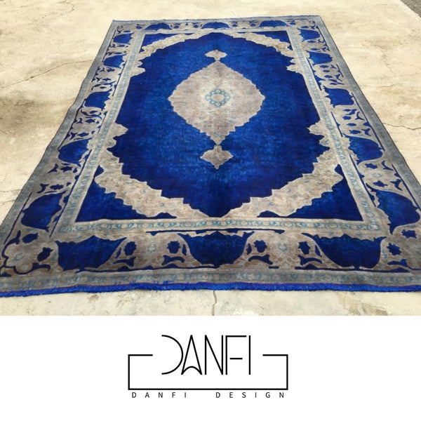 Danfi overdyed vintage Persian carpet/rug- dark blue & grey