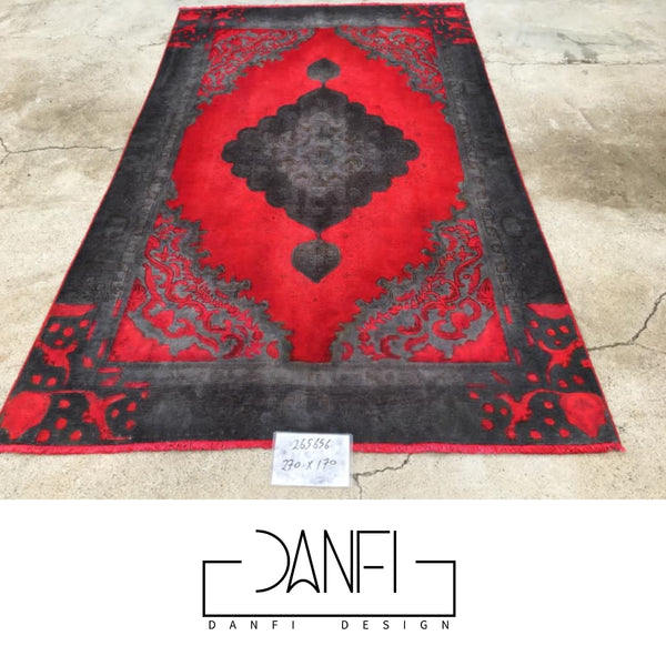 Danfi overdyed vintage Persian carpet/rug- red & grey