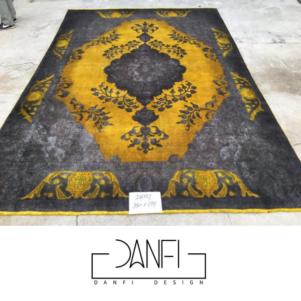 Danfi overdyed vintage Persian carpet/rug- yellow & grey 2