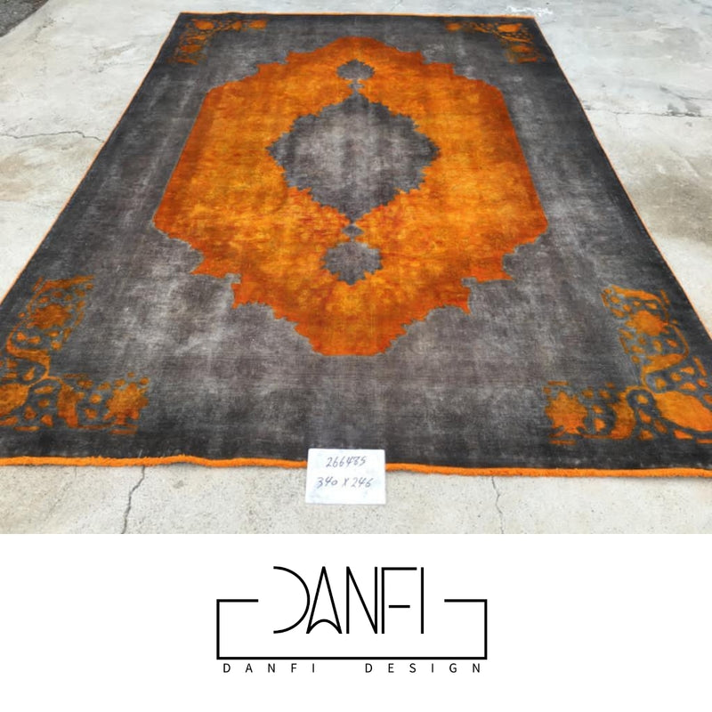 Danfi overdyed vintage Persian carpet/rug- orange & grey