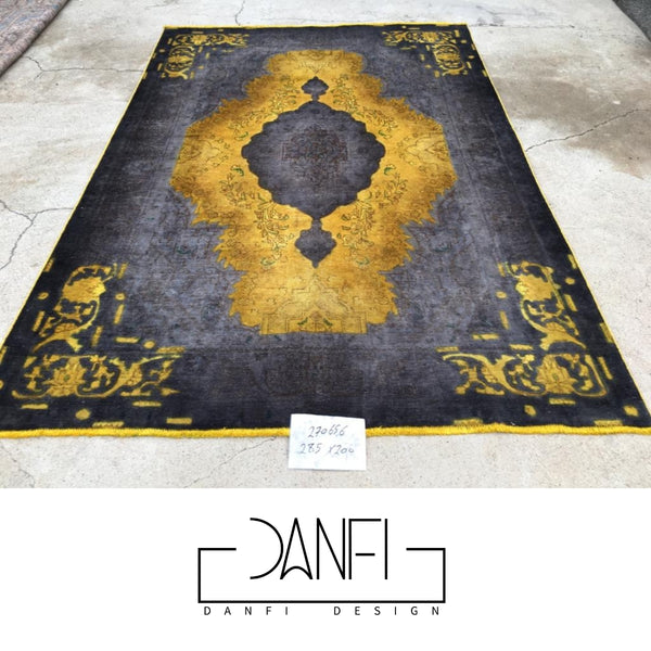 Danfi overdyed vintage Persian carpet/rug- yellow & grey