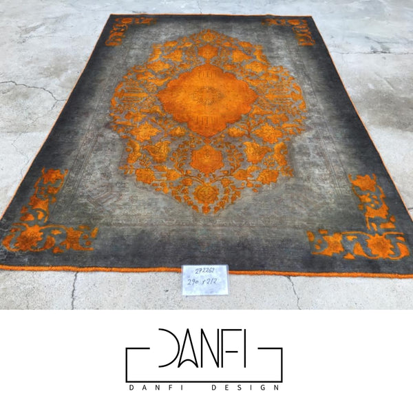 Danfi overdyed vintage Persian carpet/rug- orange & grey 3