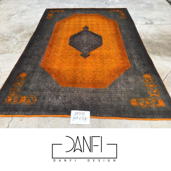 Danfi overdyed vintage Persian carpet/rug- orange & grey 2