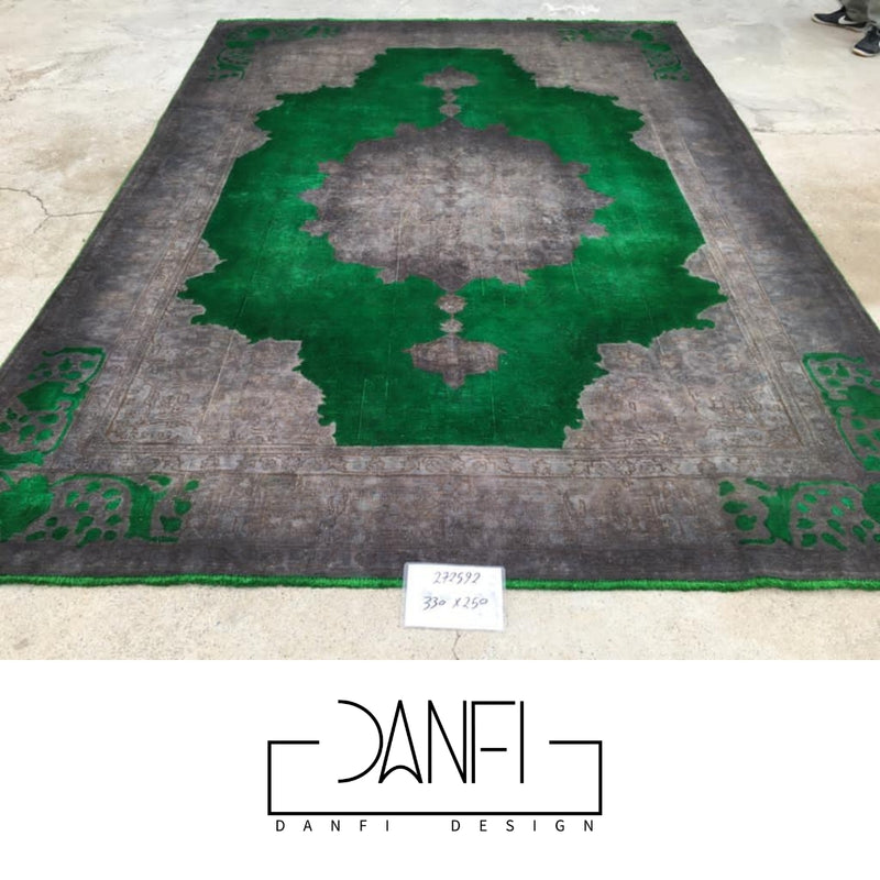 Danfi overdyed vintage Persian carpet/rug- green & grey 2