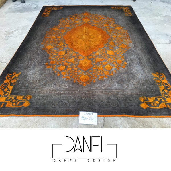 Danfi overdyed vintage Persian carpet/rug- orange & grey 3