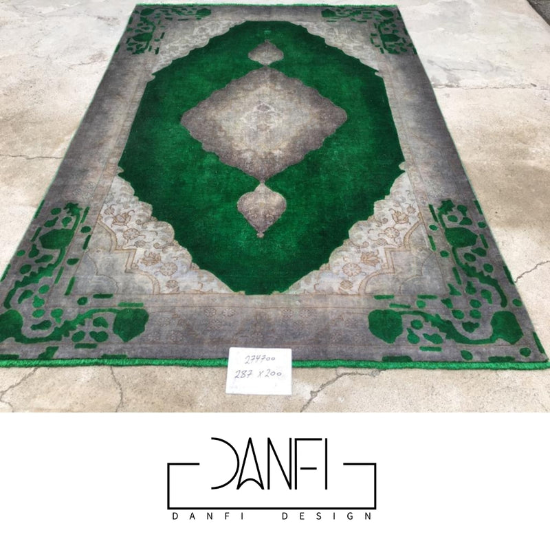 Danfi overdyed vintage Persian carpet/rug- green & grey 3