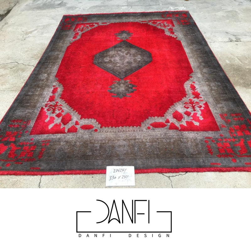 Danfi overdyed vintage Persian carpet/rug- dark red & grey