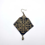 Danfi needlwork collection - hand embroidered square shaped blue earrings back