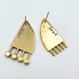 24K Gold Plated Bronze asymmetrical earrings with Enamelwork (handmade) blue- back