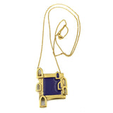 24K Gold Plated Bronze window-shaped necklace with Enamelwork (handmade) front-dark blue