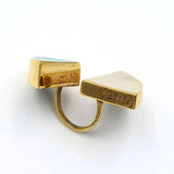 24K Gold Plated Bronze asymmetrical ring with Enamelwork (handmade) turquoise front