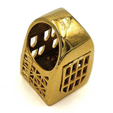 24K Gold Plated Bronze asymmetrical window-shaped ring with Enamelwork (handmade) blue-back