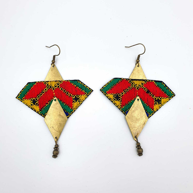 Danfi needlwork collection - hand embroidered red & green earrings