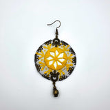 Danfi needlwork collection - hand embroidered round-shaped yellow earrings front