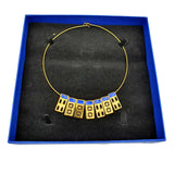 24K Gold Plated Bronze window-shaped necklace with Enamelwork (handmade) dark blue-front-box2