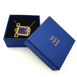 24K Gold Plated Bronze window-shaped necklace with Enamelwork (handmade) box-dark blue