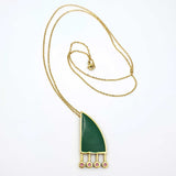 24K Gold Plated Bronze comb-shaped necklace with Enamelwork (handmade) green- front