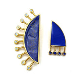 24K Gold Plated Bronze asymmetrical earrings with Enamelwork (handmade) blue