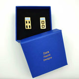 24K Gold Plated Bronze window-shaped earrings with Enamelwork (handmade) -box 2