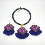 Danfi needlwork collection - hand embroidered purple necklace & earrings set