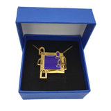 24K Gold Plated Bronze window-shaped necklace with Enamelwork (handmade) box-dark blue