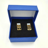 24K Gold Plated Bronze window-shaped earrings with Enamelwork (handmade) -box