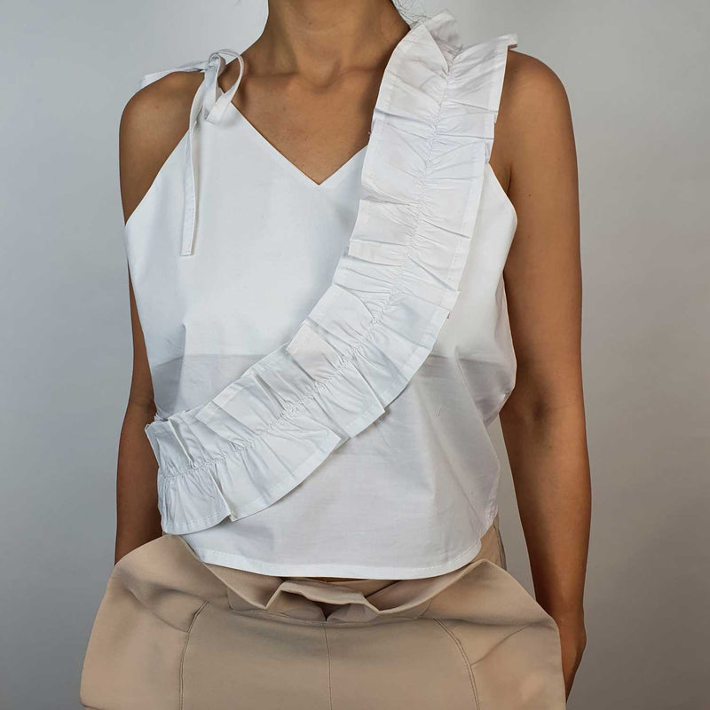 Danfi white V-neck asymmetrical top