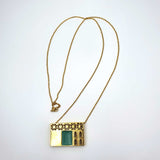 24K Gold Plated Bronze window-shaped necklace with Enamelwork (handmade) turquoise-front 2