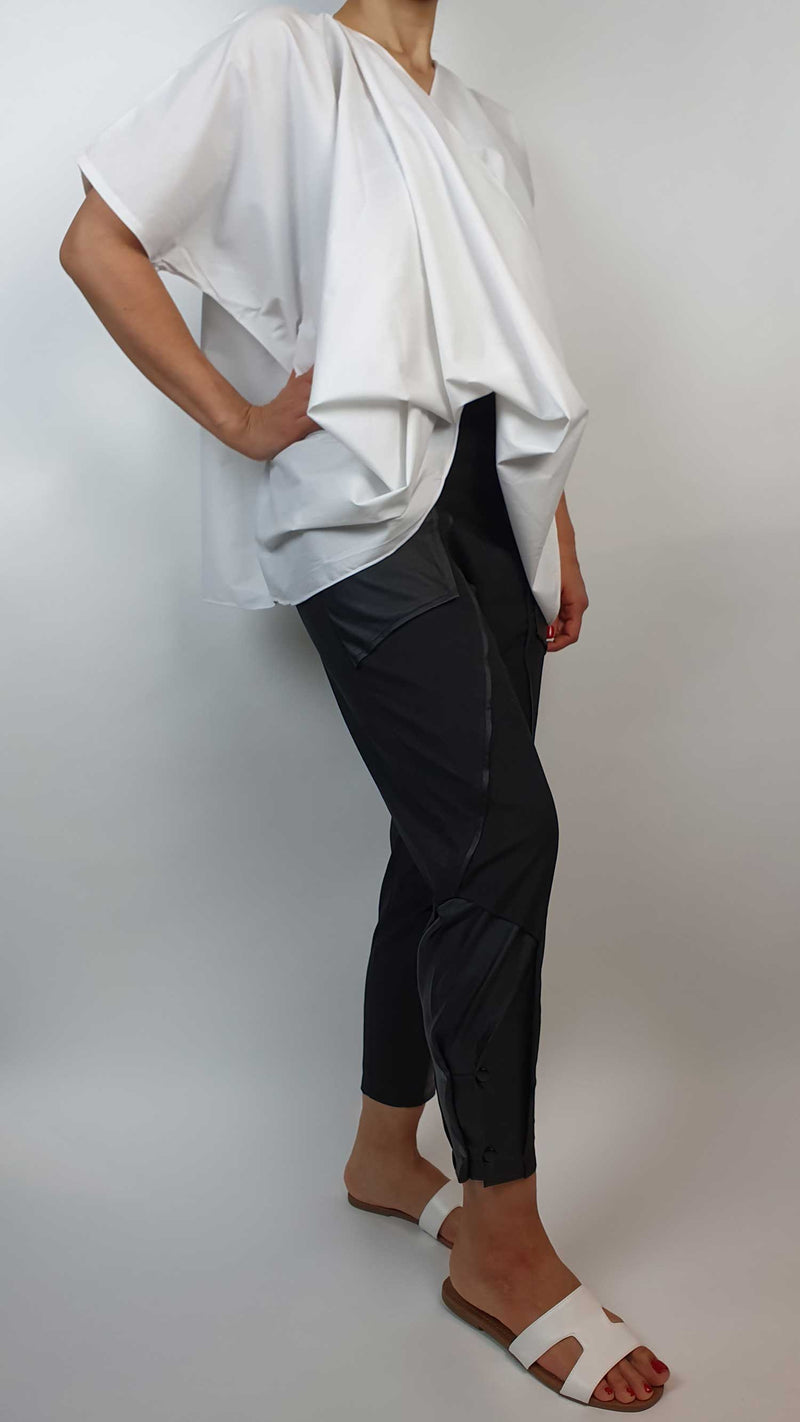 Danfi draped V-neck top with black pants side