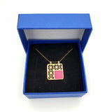 24K Gold Plated Bronze window-shaped necklace with Enamelwork (handmade) - pink