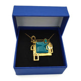 24K Gold Plated Bronze window-shaped necklace with Enamelwork (handmade) turquoise-box