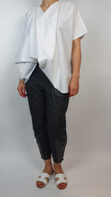 Danfi draped V-neck top with black pants