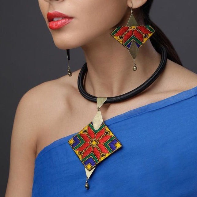 Danfi needlwork collection - hand embroidered necklace & earrings