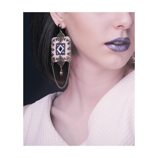 Danfi needlwork collection - hand embroidered square shaped earrings 2 