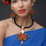 Danfi needlwork collection - hand embroidered necklace & earrings front view