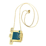 24K Gold Plated Bronze window-shaped necklace with Enamelwork (handmade) turquoise