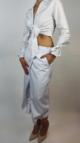 Danfi White Crop Top with mid-calf Trousers Set side