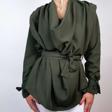 Green Danfi top with long cuffed sleeves front