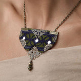 Danfi needlwork collection - hand embroidered green-blue necklace 